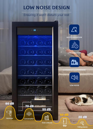 GarveeHome Wine Fridge, Compressor Wine Cooler Refrigerator, Beverage and Wine Refrigerator with Digital Touch Control, Double-Layer Glass Door, Freestanding or Built-In, 32 Bottles