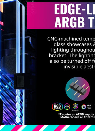 Cooler Master Atlas ARGB GPU Support Bracket, Aluminum Magnets Stand, Infinity Mirror Design, ARGB Tempered Glass, Up to RTX 4090 Support, Dual-Axis Mode Vertical | Horizontal.