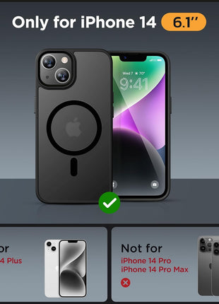 Miracase Magnetic for iPhone 14 Case 6.1 inch (Compatible with MagSafe)(with 2X Screen Protectors) Military-Grade Protection, Anti-Fingerprint Translucent Matte Phone Case Cover, Black