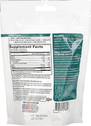 Force Factor Sea Moss Soft Chews, Support Immune, Digestion & Heart Health | Irish Sea Moss Superfood & Antioxidants Supplement, Non-GMO, Gluten-Free, Salted Caramel Flavor, 30 Soft Chews
