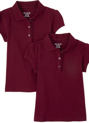 The Children's Place girls Short Sleeve Ruffle Pique Polo Shirt, White 2 Pack, Small US