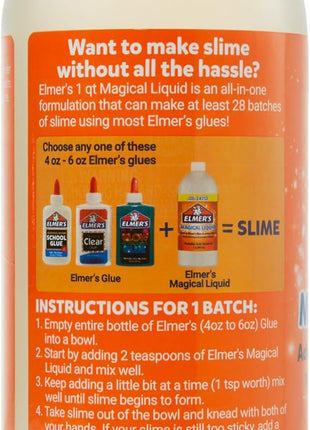 Elmer's Magical Liquid, Slime Activator Solution, Safe and Washable, 1 Quart - Updated Formula for Double the Slime Output