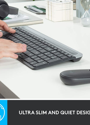 Logitech MK470 Slim Wireless Keyboard and Mouse Combo - Modern Compact Layout, Ultra Quiet, 2.4 GHz USB Receiver, Plug n' Play Connectivity, Compatible with Windows - Graphite