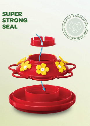 Hummingbird Feeder 10 oz [Set of 2] Plastic Hummingbird Feeders for Outdoors, with Built-in Ant Guard - Circular Perch with 5 Feeding Ports - Wide Mouth for Easy Filling/2 Part Base for Easy Cleaning