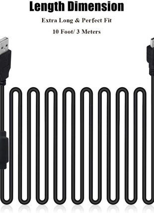2 Pack 10ft PS3 Controller Charger Cable - Fast Mini USB Data Charging Cord for PS Move PlayStation 3 Wireless Controller, TI84 Plus CE, Digital Camera