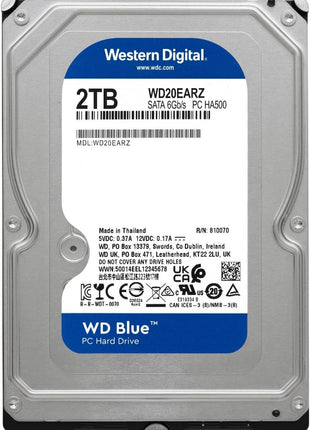 Western Digital 2TB WD Blue PC Internal Hard Drive HDD - 5400 RPM, SATA 6 Gb/s, 64 MB Cache, 3.5 inch - WD20EARZ