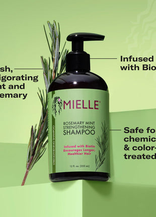 Mielle Organics Rosemary Mint Hair Strengthening Biotin Shampoo - Moisturizing Hair Shampoo for Women and Men to Gently Cleanse, Repair & Protect Strands (12 oz)