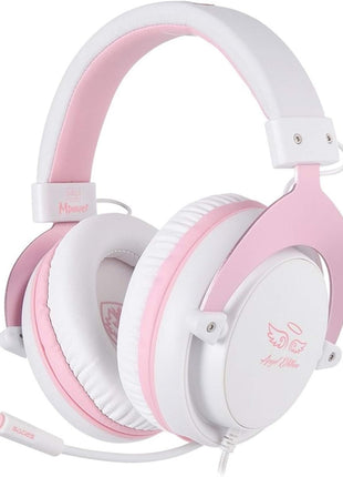 SADES MPOWER Stereo Gaming Headset for PS4, PC, Mobile, Noise Cancelling Over Ear Headphones with Retractable and Flexible Mic & Soft Memory Earmuffs for Laptop Nintendo Switch Games-Angel Edition