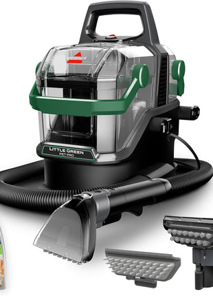 BISSELL Little Green Pet Pro Portable Carpet Cleaner, 3909 | Includes crevice tool, pet hair removal & self-cleaning tough stain tool; car/auto detailing capability