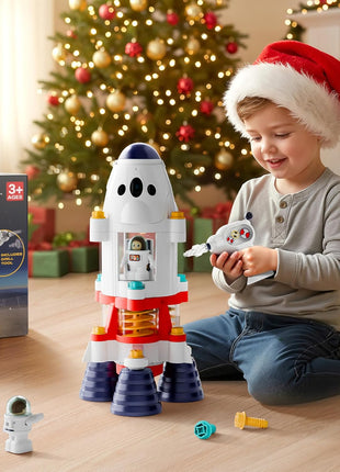 iPlay, iLearn Rocket Space Toy 3 4 5 Year Old Boys Kids Girls, Toddler STEM | Spaceship Building Playset w/Electric Drill, 2 Astronauts, Educational Learning Science Kit Birthday Gift for Age 3 4 5 6 7 8