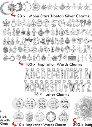 Highergo 469 Pcs Bangles Bracelet Making Kit Link Chain Bracelet Charms with OT Toggle Clasp DIY