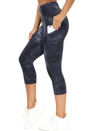 THE GYM PEOPLE Thick High Waist Capris Yoga Pants with Pockets, Tummy Control Workout Running Yoga Leggings for Women Black