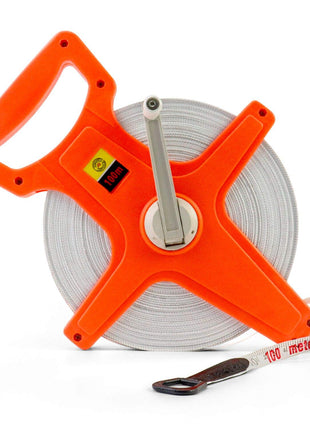 QWORK Tape Measure, 1/2" x 330' Open Reel Dual Sided Fiberglass Tape Measure for Engineer, Yard and Field, Measuring Tape