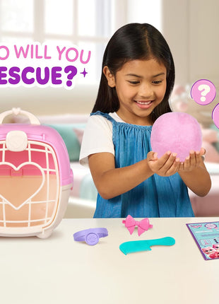 ScruffaLuvs Pink Surprise Pet, Mystery Plush Toy, Wash to Reveal | Wash to reveal 1 of 3 rescue pets, includes deluxe carrier & comb; plush toys for girls ages 3+, gift
