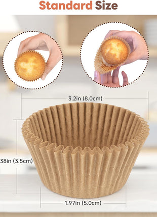 Bake Choice 200pcs Standard Cupcake Liners for Baking, Muffin Liners | Non-stick, Natural, Food-grade, Greaseproof Parchment , Cupcake Wrapper for Party, Christmas, Gift