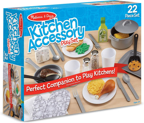 Melissa & Doug 22-Piece Play Kitchen Accessories Set with Play Food & Wooden Toys, Pot, Pans, Utensils & More, Preschool Learning Toys for Girls & Boys 3+