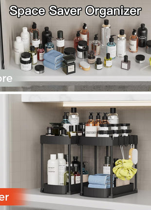 Ukeetap Multi-Purpose Pull-Out Storage Organizers, Under Sink/Cabinet Organizers and Storage for Bathroom & Kitchen, Black, 12.8 Inches, 2 Packs