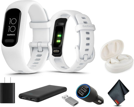Garmin vívosmart 5, Fitness Tracker, Long-Lasting Battery, Simple Design, White Bundle with USB Wall Charger + More