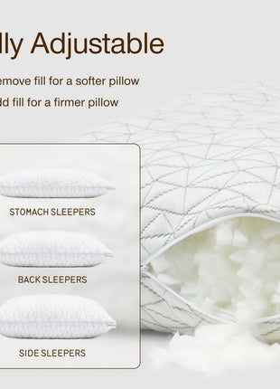Coop Home Goods Original Adjustable Pillow, Queen Size Bed Pillows for Sleeping, Cross Cut Memory Foam Pillows - Medium Firm Back, Stomach and Side Sleeper Pillow, CertiPUR-US/GREENGUARD Gold