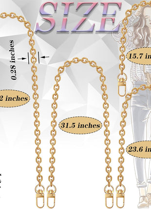 4 Pcs Different Size Purse Chain Strap Cross body Chain Strap Replacement Chain for Handbag Shoulder Bag Purse(15.7/23.6/31.5/47.2 Inches-O chain 0.28 Inch, Gold)