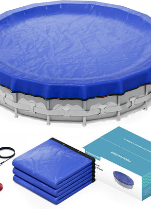 POOLHACKER 2025 Upgrade 24 ft Round Winter Pool Cover - 24ft Round Above Ground, 4 Foot Overlap Extra Thick 420D Pool Cover with Pulley and Cable