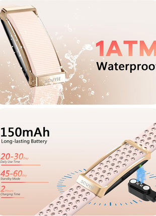 Smart Bracelet for Women, Wearable Health Activity Fitness Trackers, 24H Sleep Tracker, 24/7 Continuous Heart Rate/Blood Pressure/HRV/Stress Monitor, 170+ Sports Modes Smart Band with Free APP 2 Bands