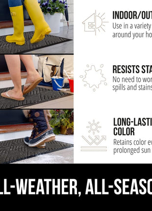 GORILLA GRIP 100% Waterproof All Season WeatherMax Doormat US Designed Natural Rubber, Stain and Fade Resistant, Low Profile Indoor Outdoor Door Mats, Easy Clean Patio Mat, 17x29, Gray Diamond