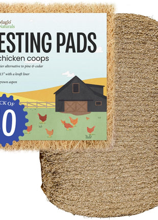 MagJo Aspen Nesting Pads for Chicken Coops - USA Grown Aspen Excelsior Nest Box Liners 13x13-12 Pack