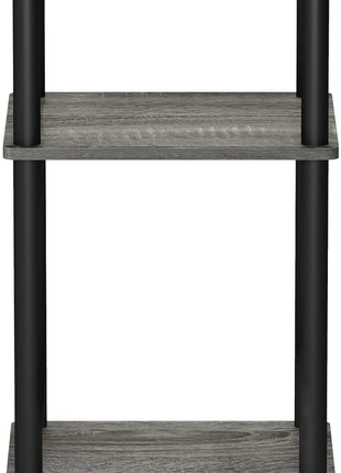 Furinno Just 3 Tier Turn N Tube End Table / Side Table / Night Stand / Bedside Table with Plastic Poles, 1 Pack, French Oak Grey/Black