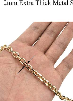HAHIYO Mini Pochette Purse Chain Strap Thin Wide 6mm for LV Length 51.2 inches Thick 2mm Shiny Gold for Shoulder Cross Body Sling Handbag Wallet Clutch Comfortable Flat Metal Strap 1 Pack