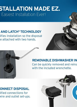 InSinkErator EVOLUTION 0.75HP 3/4 HP, Advanced Series EZ Connect Continuous Feed Food Waste Garbage Disposal, Gray