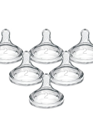 Dr. Brown's Natural Flow® Level 2 Wide-Neck Baby Bottle Silicone Nipple, Medium Flow, 3m+, 100% Silicone Bottle Nipple, 6 Pack