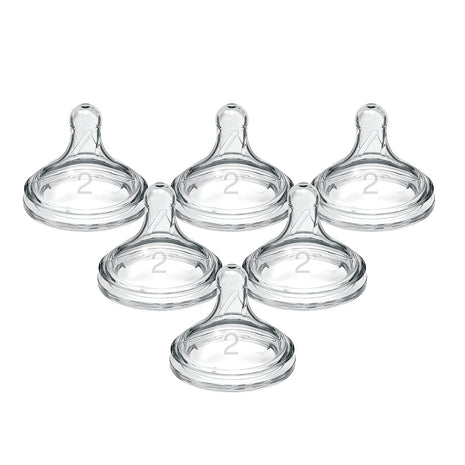 Dr. Brown's Natural Flow® Level 2 Wide-Neck Baby Bottle Silicone Nipple, Medium Flow, 3m+, 100% Silicone Bottle Nipple, 6 Pack