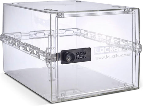 Lockabox OneTM | Premium Lock Box | Medium Combination Lock Box For Food, Medicine & Home Safety | External Size 12 x 8 x 6.6 inches (Crystal)