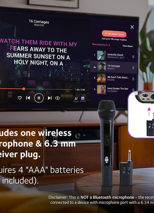 Singing Machine Portable Wireless Microphone (Black) - Premium Unidirectional UHF Wireless Mic for Singing, Speeches & Events - Cordless Mic Compatible with Karaoke Machines, PA Systems & More