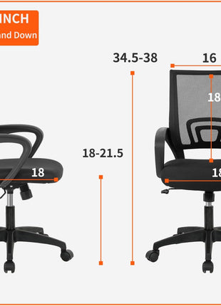 BestOffice Ergonomic Office Chair | Mid-Back Swivel Desk Chair | Black | with Lumbar Support, Adjustable Height & Breathable Backrest | Sponge Seat & Rolling Wheels | for Home, Office | Pack of 1
