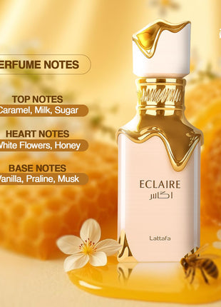 Lattafa Eclaire - Vanilla, Caramel, Sweet, Floral - Eau de Parfum Long-Lasting Fragrance for Women, 3.40 Ounce / 100 ml