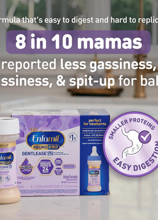 Enfamil NeuroPro Gentlease Ready-to-Feed with Smaller Proteins for Easy Digestion,Brain Supporting DHA, HuMO6* Blend, Baby Formula for easing Fussiness, Gas, Spit-up in 24hrs, 2 Fl Oz (6 ct), 4 Pack