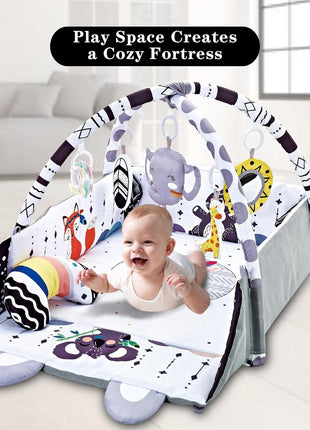 Baby Gym Play Mat, 8-in-1 Tummy Time Mat & Activity Gym, Washable Ball Pit, Infant Play Mat with Detachable Toys for Sensory Exploration and Motor Skill Development