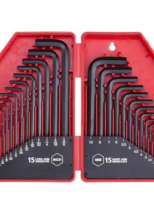 EFFICERE 30-Piece Premium Hex Key Allen Wrench Set, SAE and Metric Assortment, L Shape, Chrome Vanadium Steel, Precise and Chamfered Tips | SAE 0.028-3/8 inch, Metric 0.7-10 mm | In Storage Case