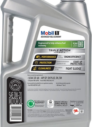 Mobil 1 Advanced Fuel Economy Full Synthetic Motor Oil 0W-20, 5 Quart