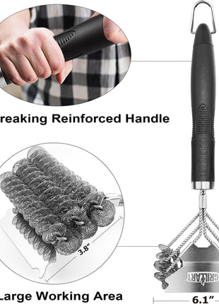 Grill Brush and Scraper Bristle Free – Safe BBQ Brush for Grill – 18'' Stainless Grill Grate Cleaner - Safe Grill Accessories for Porcelain/Weber Gas/Charcoal Grill – Gifts for Grill Wizard
