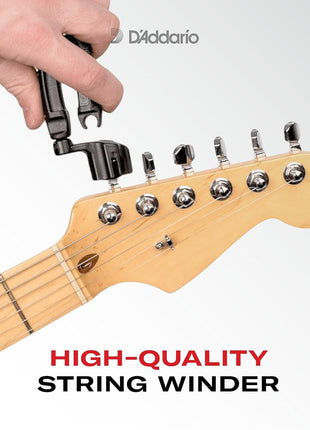 D'Addario Accessories Pro-Winder Guitar String Winder, Cutter, Bridge Pin Puller - All in One Guitar Tool - Black