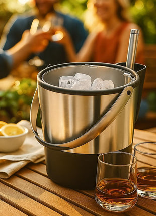 Oggi Insulated Ice Bucket, 4 Quart / 3.8 L, Stainless Steel, Black.