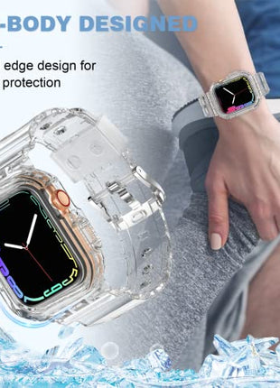 XYF Compatible for Crystal Clear Apple Watch Bands, 45mm 44mm Bumper Case for Men Women Jelly Sport Cover Strap for iWatch Ultra 3 2 Series 11 10 9 8 7 SE 6 5 4 3 (CrystalClear, 44/45)