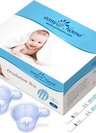 Easy@Home Ovulation Predictor Kit, 50 LH Test Strips with 50 Urine Cups | Fertility Test Strips for Women (Width of 5mm), Designed for At-Home LH Monitoring, Daily Cycle Tracking
