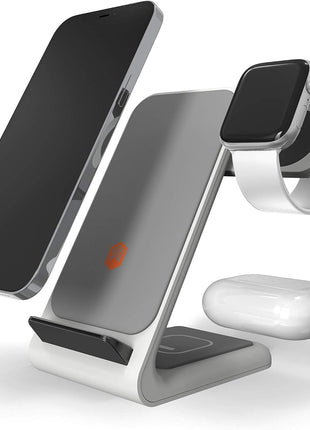 STM ChargeTree Swing 3-in-1 Wireless Charging Station for iPhone/Samsung/Android (15W/7.5W), AirPods (5W), Apple Watch (3W). Qi-Certified Stand, White