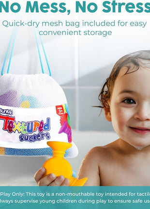 BUNMO Bath Toys Suction - Connect, Build, Create - Toddler Bath Toys - Hours of Fun & Creativity - Fine Motor Skills - Stimulating Sensory Toys - Non-Mouthable Toy - Textured 10 Pack