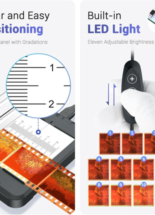 JJC Negative Slide Film Cutter for 35mm 120 Format Strips for Clean Cutting | Negative Cutter with 11-Level Brightness LED Backlight, USB-C Charging, Precision Marks to Assist with Cutting, Iron Base