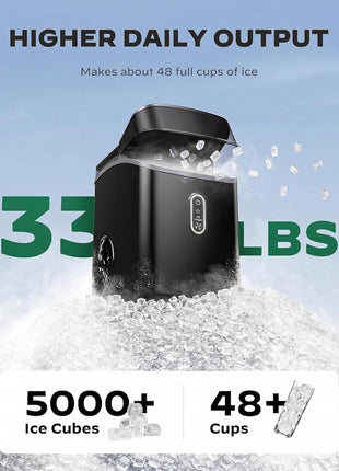 Silonn Nugget Ice Maker Countertop, Pebble Ice Maker with Soft Chewable Ice, One-Click Operation Ice Machine with Self-Cleaning, 33lbs/24H for Home,Kitchen,Office